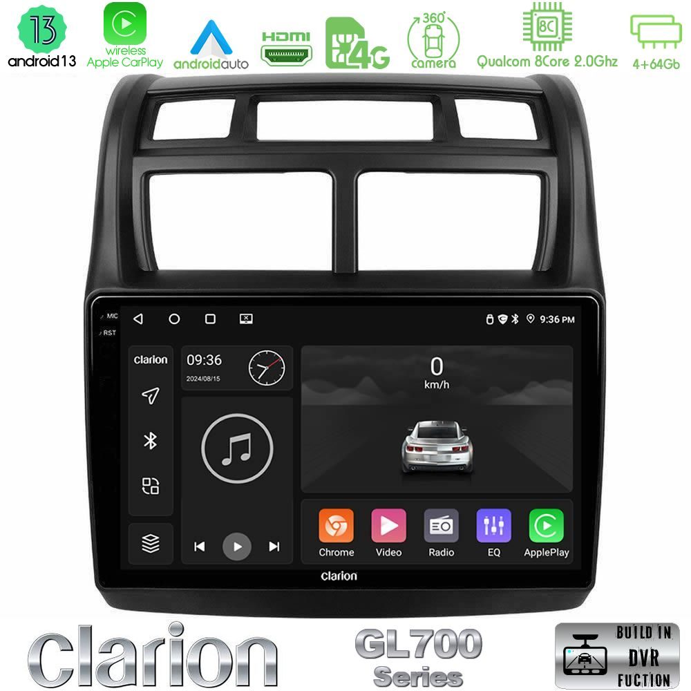 Clarion GL700 Series 8Core Android13 4+64GB Kia Sportage 2008-2011 Navigation Multimedia Tablet 9" Με Carplay & Android Auto