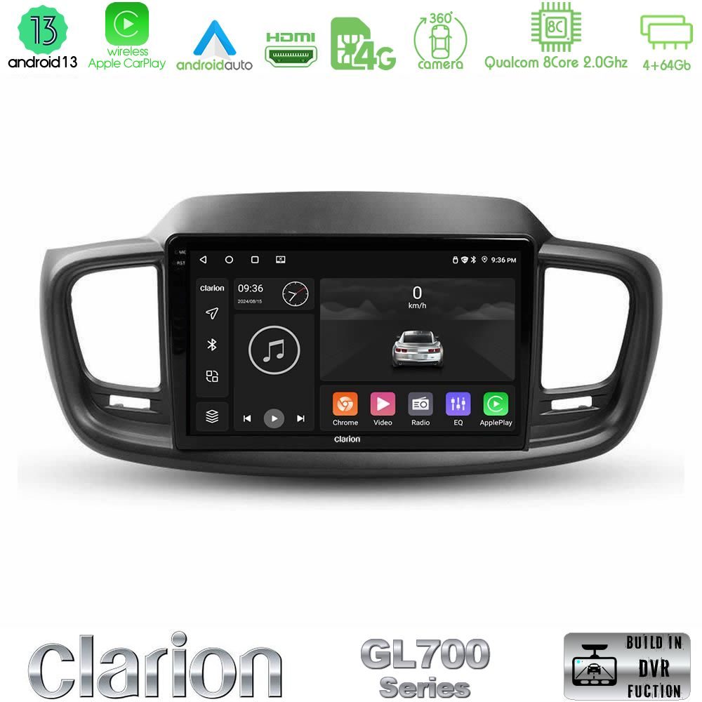 Clarion GL700 Series 8Core Android13 4+64GB Kia Sorento 2018-2021 Navigation Multimedia Tablet 9" Με Carplay & Android Auto