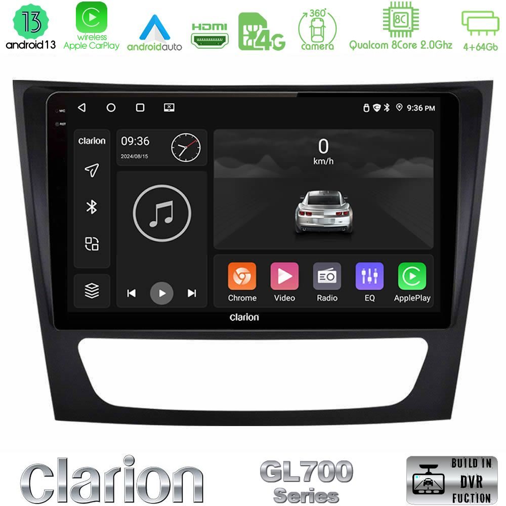 Clarion GL700 Series 8Core Android13 4+64GB Mercedes E Class / CLS Class Navigation Multimedia Tablet 9" Με Carplay & Android Auto