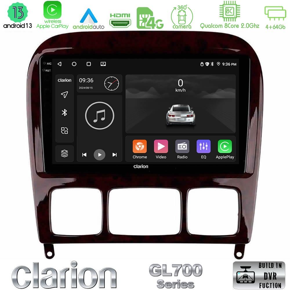 Clarion GL700 Series 8Core Android13 4+64GB Mercedes S Class 1999-2004 (W220) Navigation Multimedia Tablet 9" Με Carplay & Android Auto