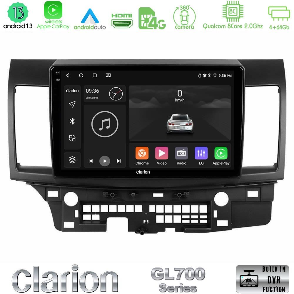 Clarion GL700 Series 8Core Android13 4+64GB Mitsubishi Lancer 2008 – 2015 Navigation Multimedia Tablet 10" Με Carplay & Android Auto