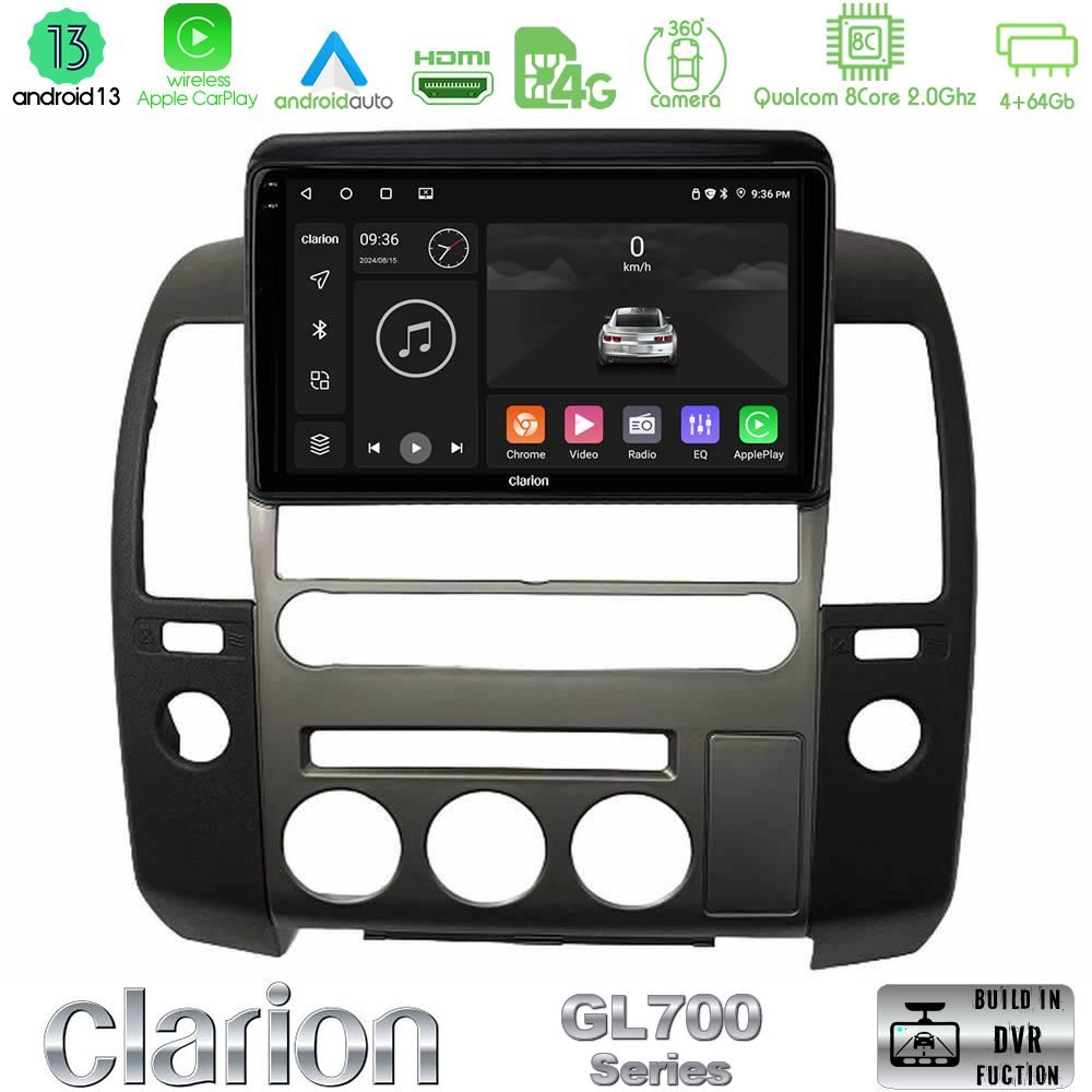 Clarion GL700 Series 8Core Android13 4+64GB Nissan Navara D40 2006-2012 (με εργ.οθόνη) Navigation Multimedia Tablet 9" Με Carplay & Android Auto