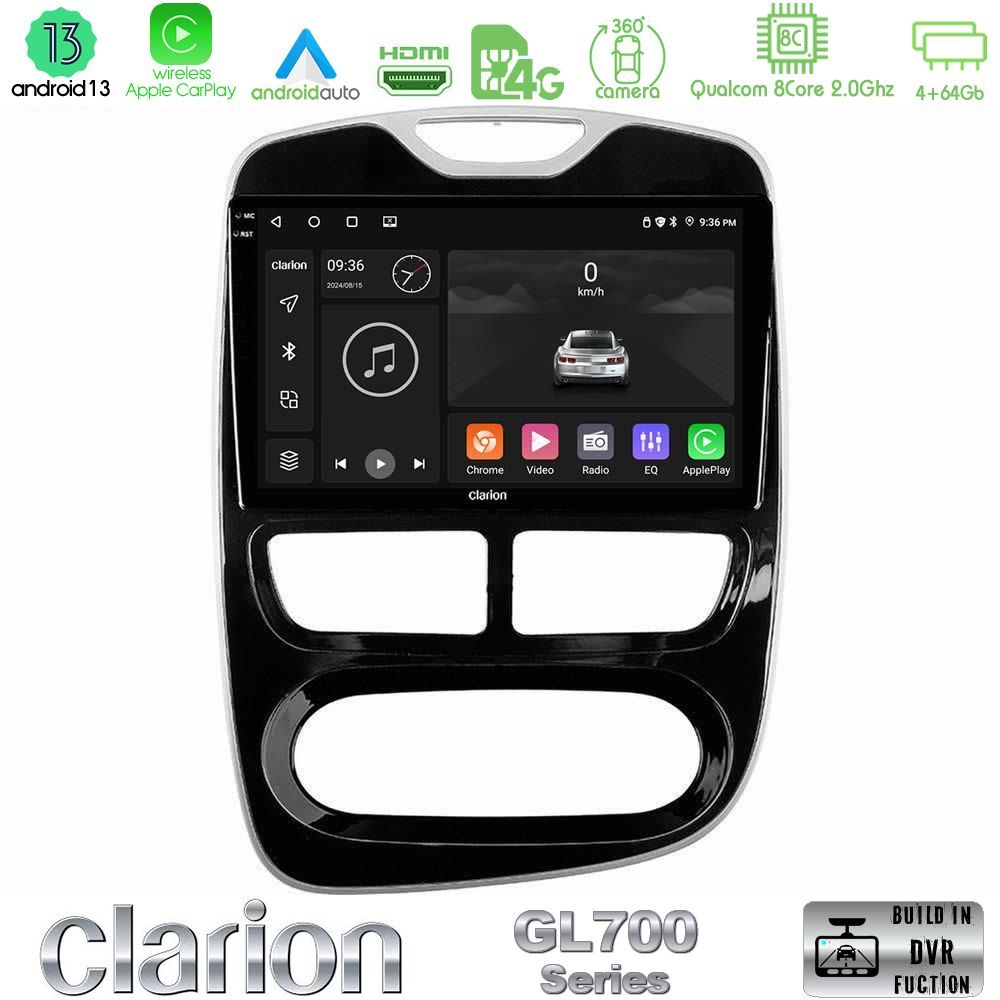 Clarion GL700 Series 8Core Android13 4+64GB Renault Clio 2012-2016 Navigation Multimedia Tablet 10" Με Carplay & Android Auto