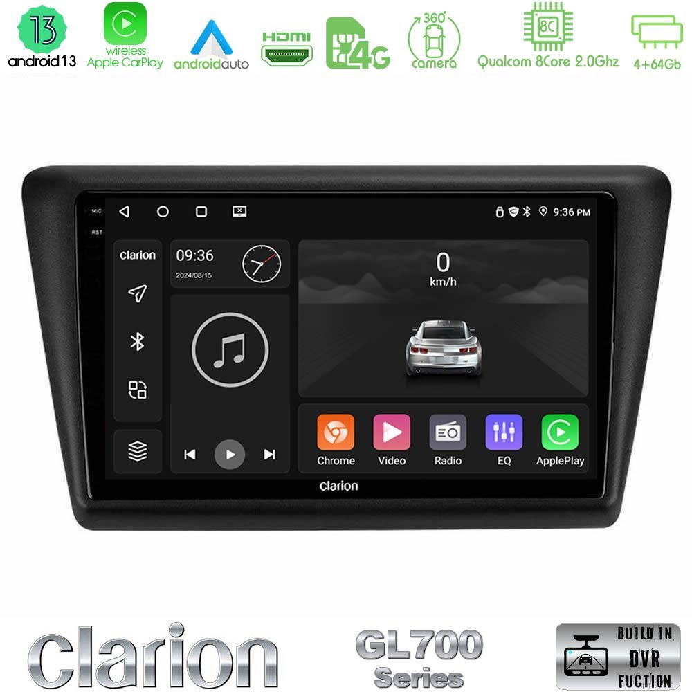 Clarion GL700 Series 8Core Android13 4+64GB Skoda Rapid 2013-2017 Navigation Multimedia Tablet 9" Με Carplay & Android Auto
