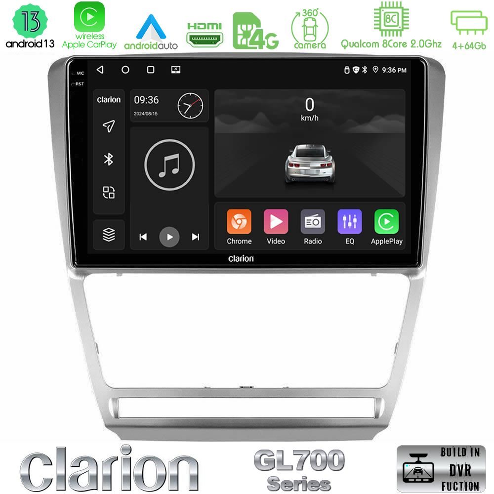 Clarion GL700 Series 8Core Android13 4+64GB Skoda Octavia 5 Navigation Multimedia Tablet 10" Με Carplay & Android Auto