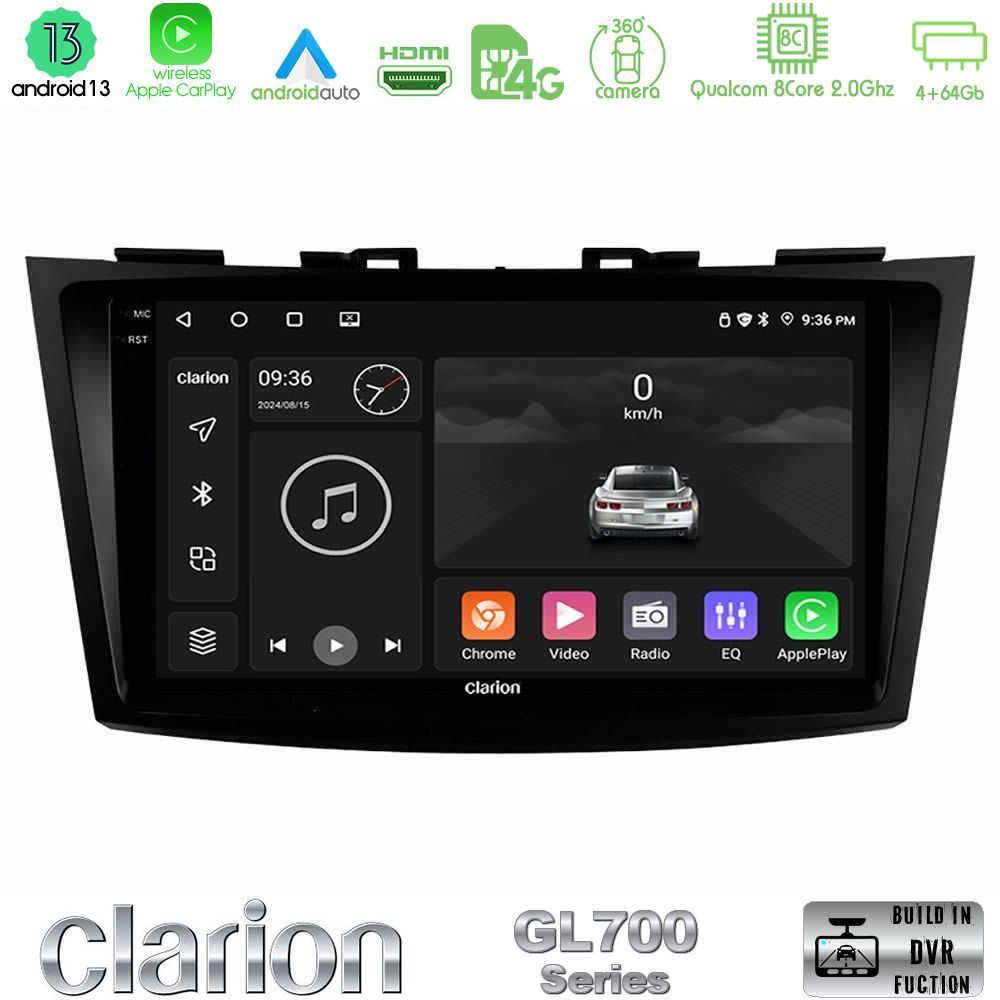 Clarion GL700 Series 8Core Android13 4+64GB Suzuki Swift 2011-2016 Navigation Multimedia Tablet 9" Με Carplay & Android Auto