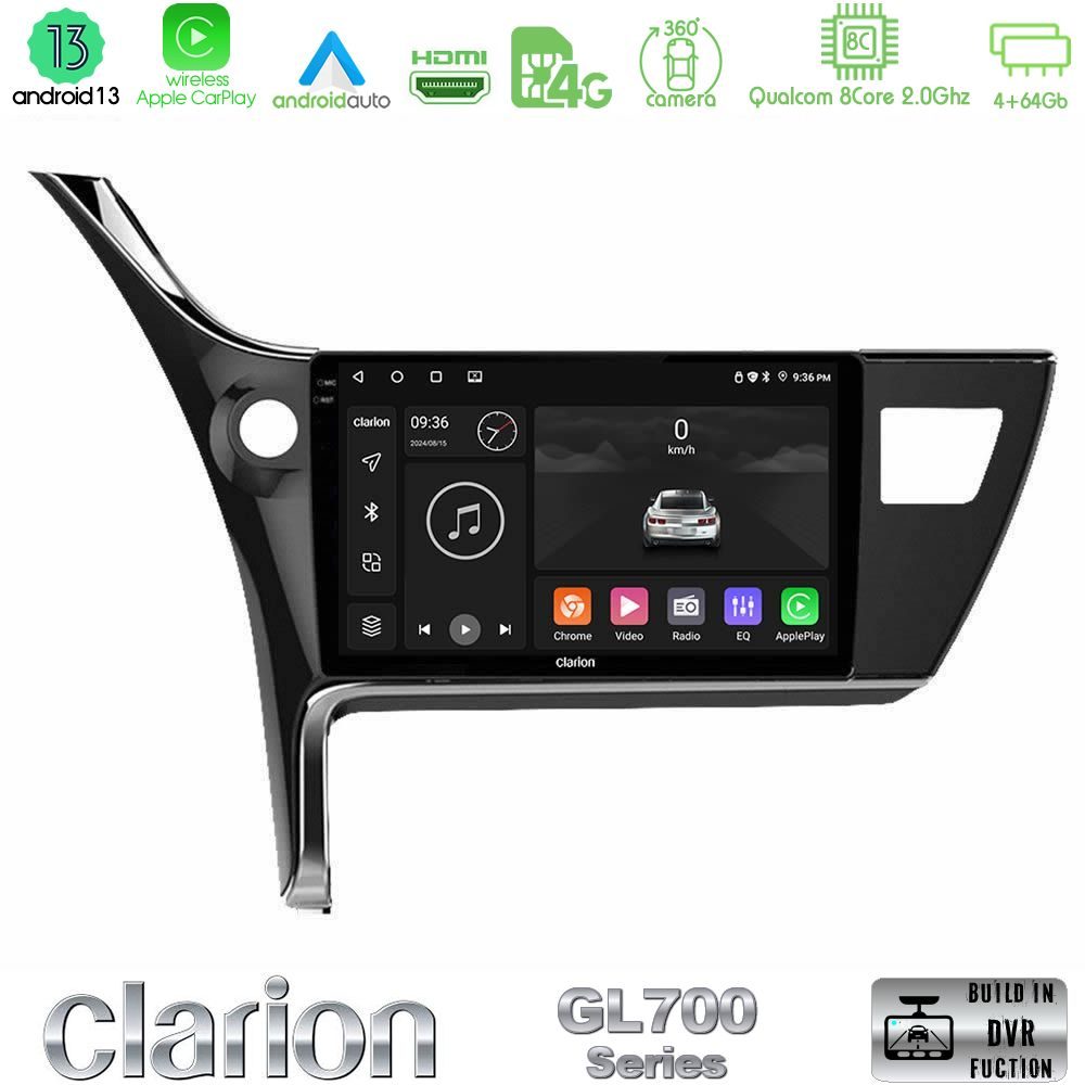 Clarion GL700 Series 8Core Android13 4+64GB Toyota Corolla 2017-2018 Navigation Multimedia Tablet 10" Με Carplay & Android Auto