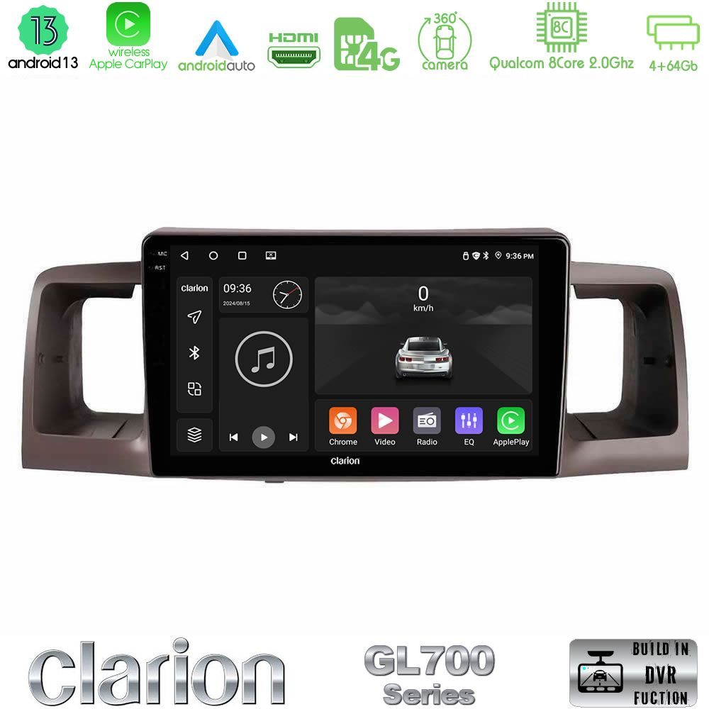 Clarion GL700 Series 8Core Android13 4+64GB Toyota Corolla 2002-2006 Navigation Multimedia Tablet 9" Με Carplay & Android Auto