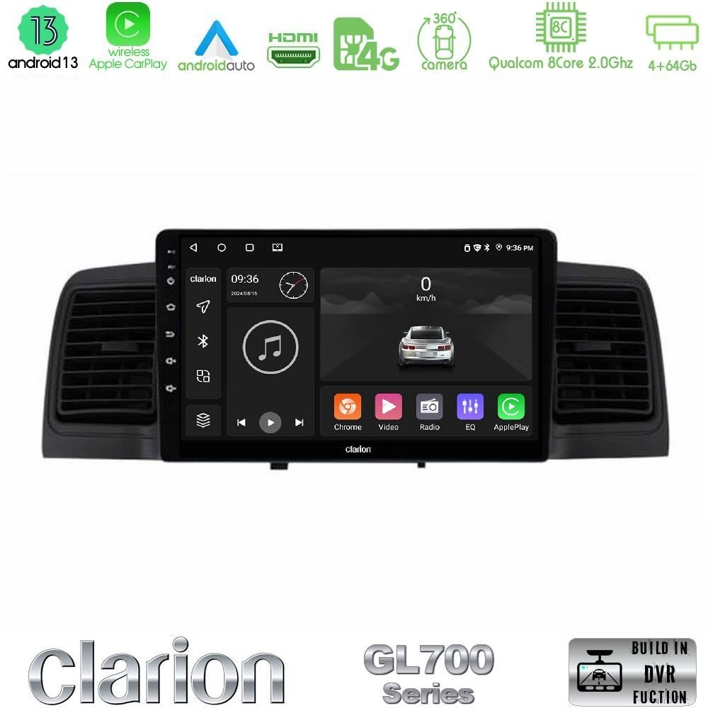 Clarion GL700 Series 8Core Android13 4+64GB Toyota Corolla 2002-2006 Navigation Multimedia Tablet 9" Με Carplay & Android Auto