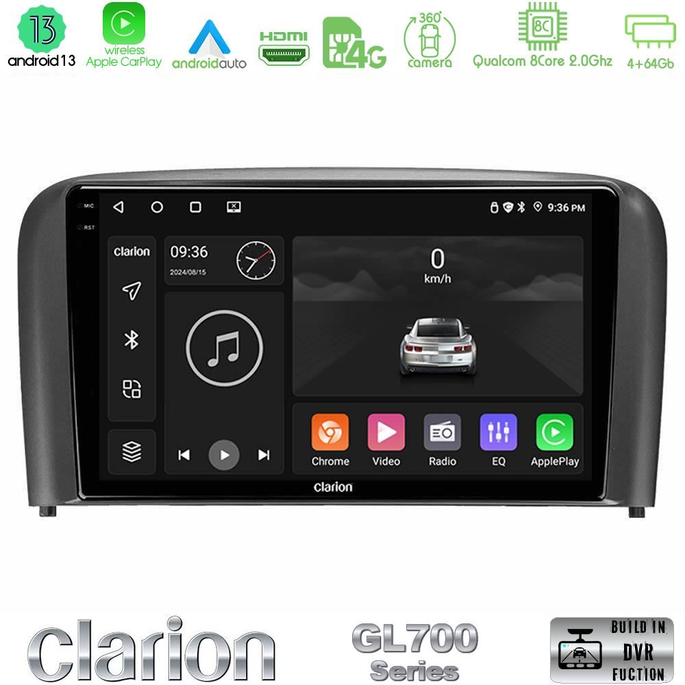 Clarion GL700 Series 8Core Android13 4+64GB Volvo S80 1998-2006 Navigation Multimedia Tablet 9" Με Carplay & Android Auto