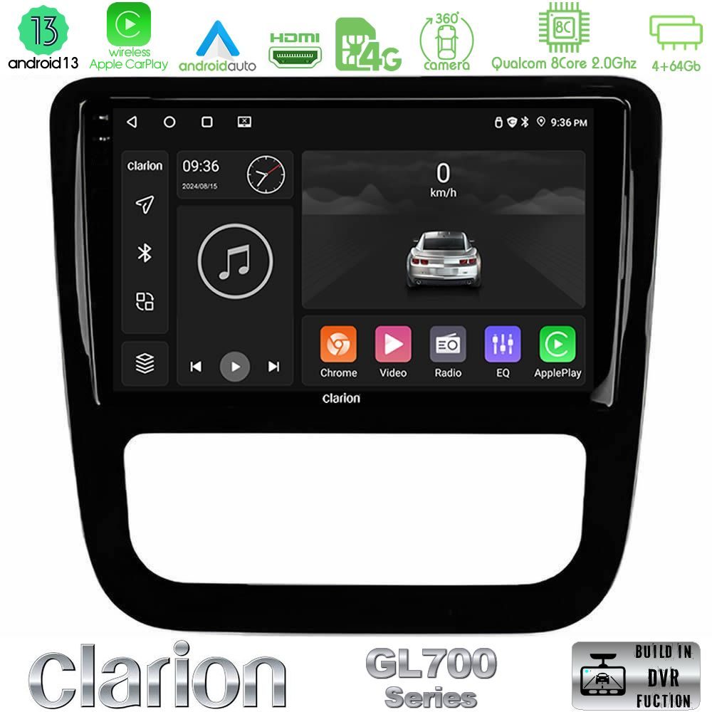 Clarion GL700 Series 8Core Android13 4+64GB VW Scirocco 2008-2014 Navigation Multimedia Tablet 9" (μαύρο γυαλιστερό) Με Carplay & Android Auto