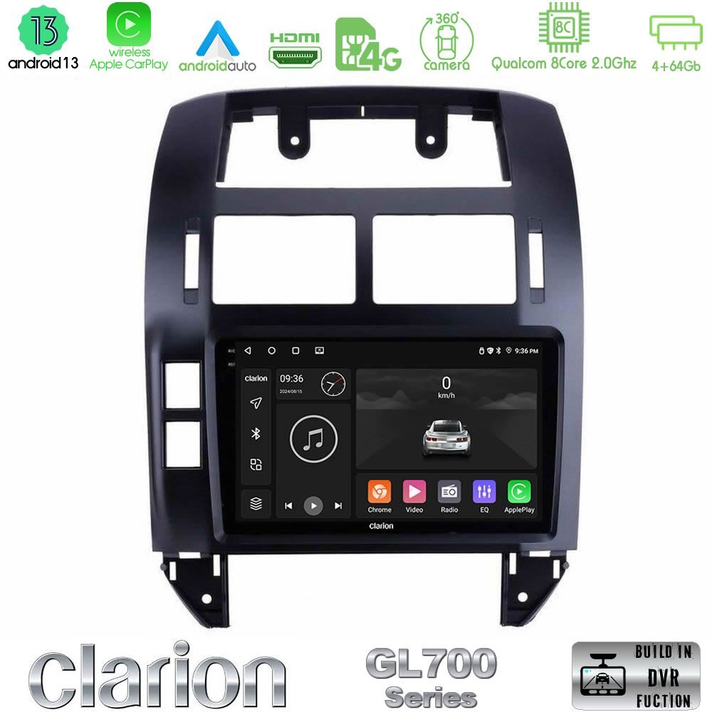 Clarion GL700 Series 8Core Android13 4+64GB VW Polo 2002-2009 Navigation Multimedia Tablet 9" Με Carplay & Android Auto