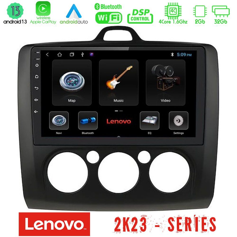 Lenovo Car Pad Ford Focus Manual AC 4Core Android 13 2+32GB Navigation Multimedia 9" (Μαύρο Χρώμα)