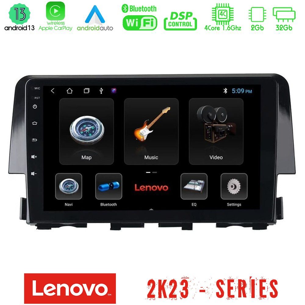 Lenovo Car Pad Honda Civic 2016-2020 4Core Android 13 2+32GB Navigation Multimedia 9"