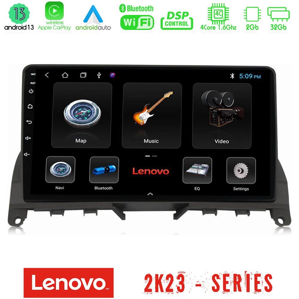 Lenovo Car Pad Mercedes C Class W204 4Core Android 13 2+32GB Navigation Multimedia 9"
