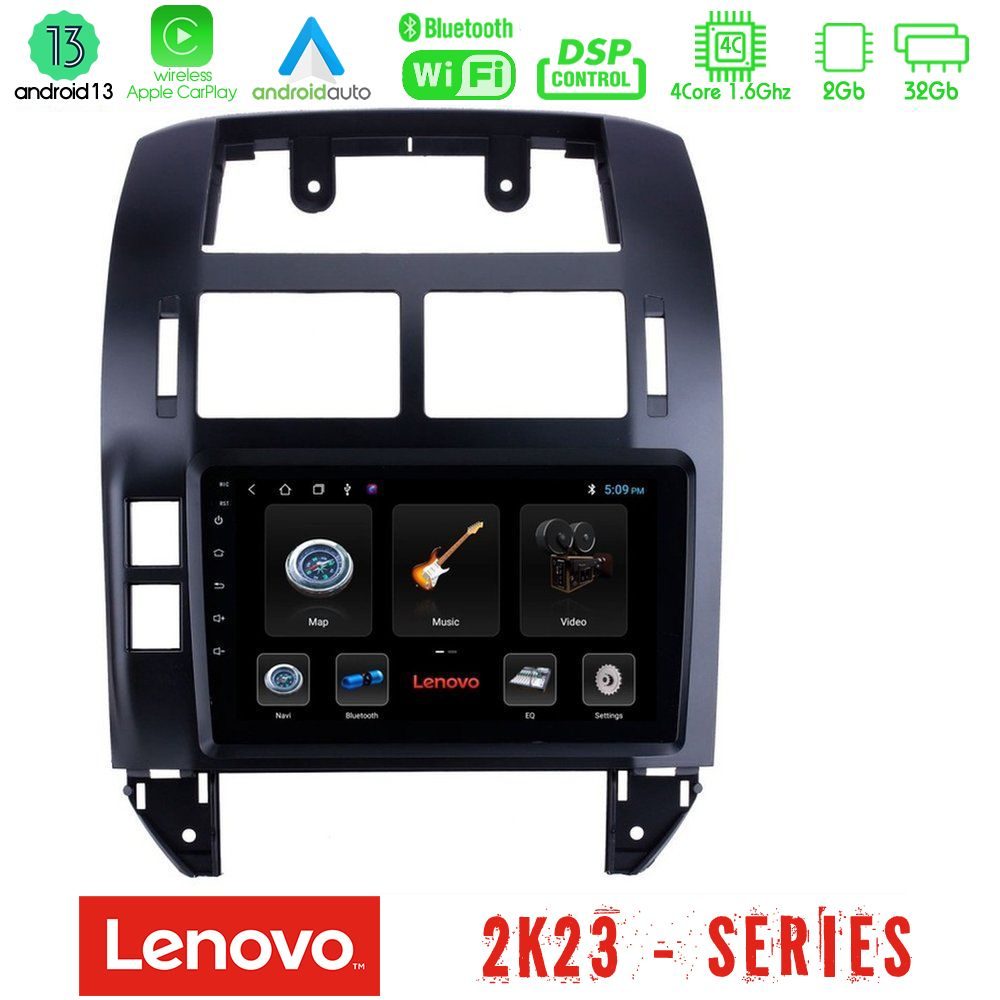 Lenovo Car Pad VW Polo 2002-2009 4Core Android 13 2+32GB Navigation Multimedia 9"
