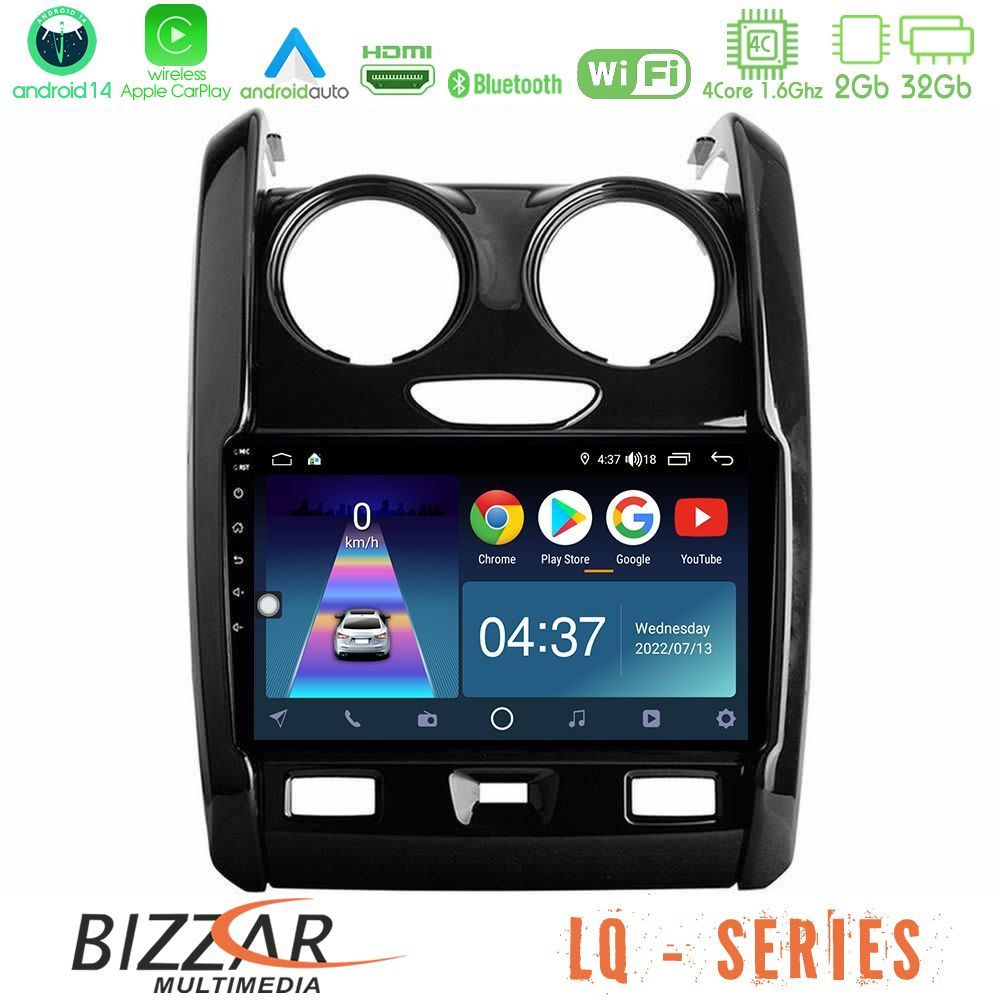 Bizzar LQ Series 4Core Android14 2+32GB Dacia Duster 2014-2018 Navigation Multimedia Tablet 9" Με Carplay & Android Auto