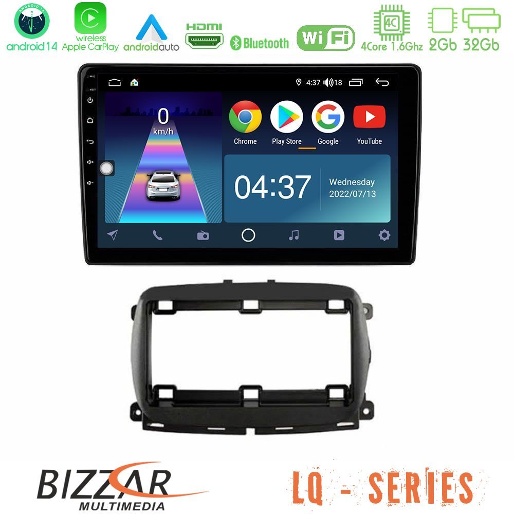 Bizzar LQ Series 4Core Android14 2+32GB Fiat 500 2016> Navigation Multimedia Tablet 9" Με Carplay & Android Auto