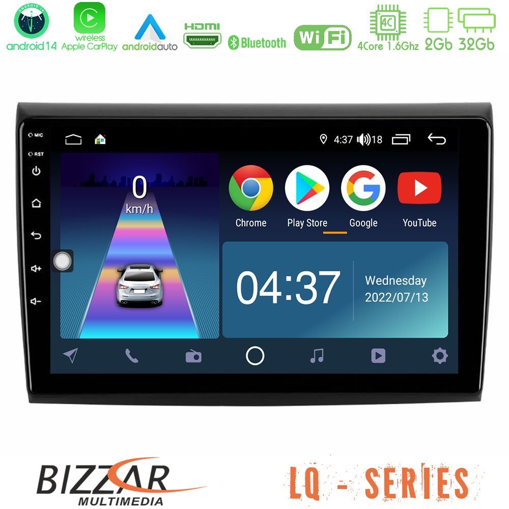 Bizzar LQ Series 4Core Android14 2+32GB Fiat Bravo Navigation Multimedia Tablet 9" Με Carplay & Android Auto