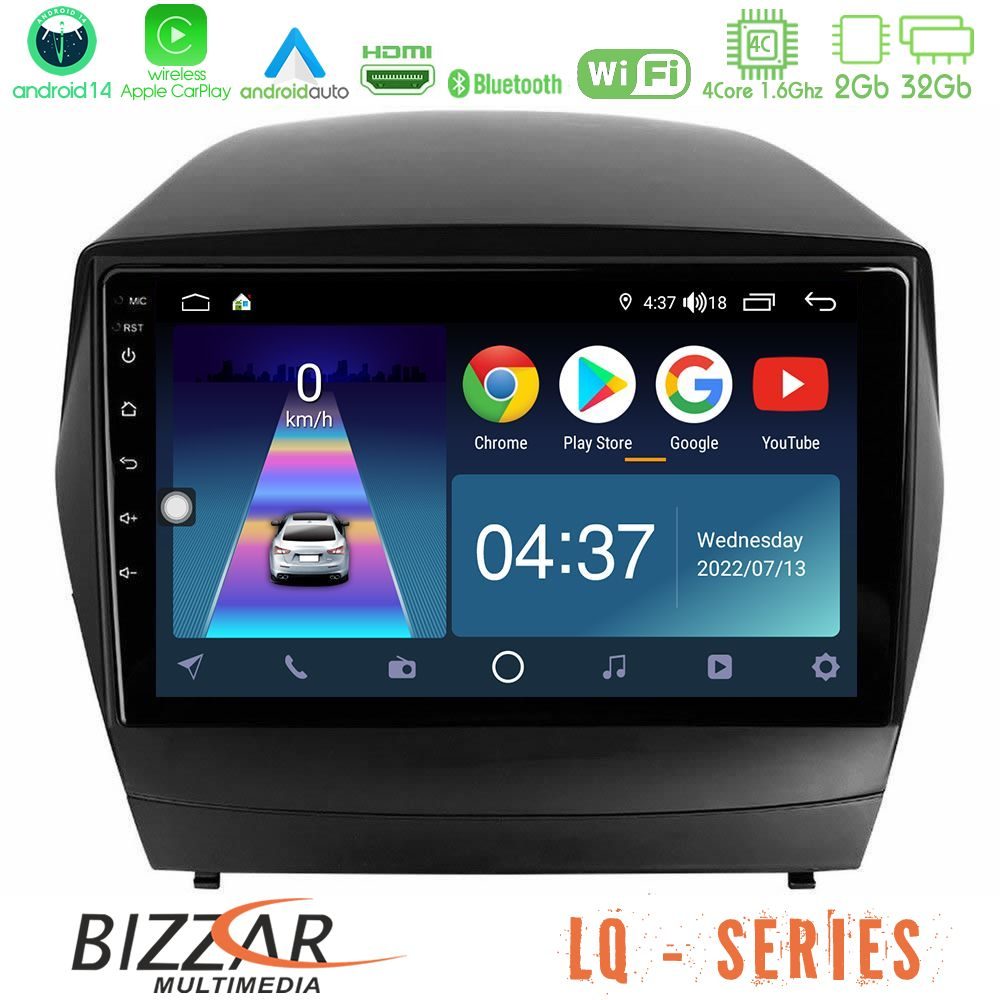 Bizzar LQ Series 4Core Android14 2+32GB Hyundai IX35 Auto A/C Navigation Multimedia Tablet 9" Με Carplay & Android Auto