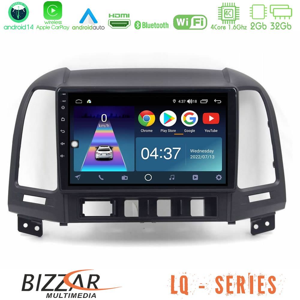 Bizzar LQ Series 4Core Android14 2+32GB Hyundai Santa Fe 2006-2013 Navigation Multimedia Tablet 9" Με Carplay & Android Auto