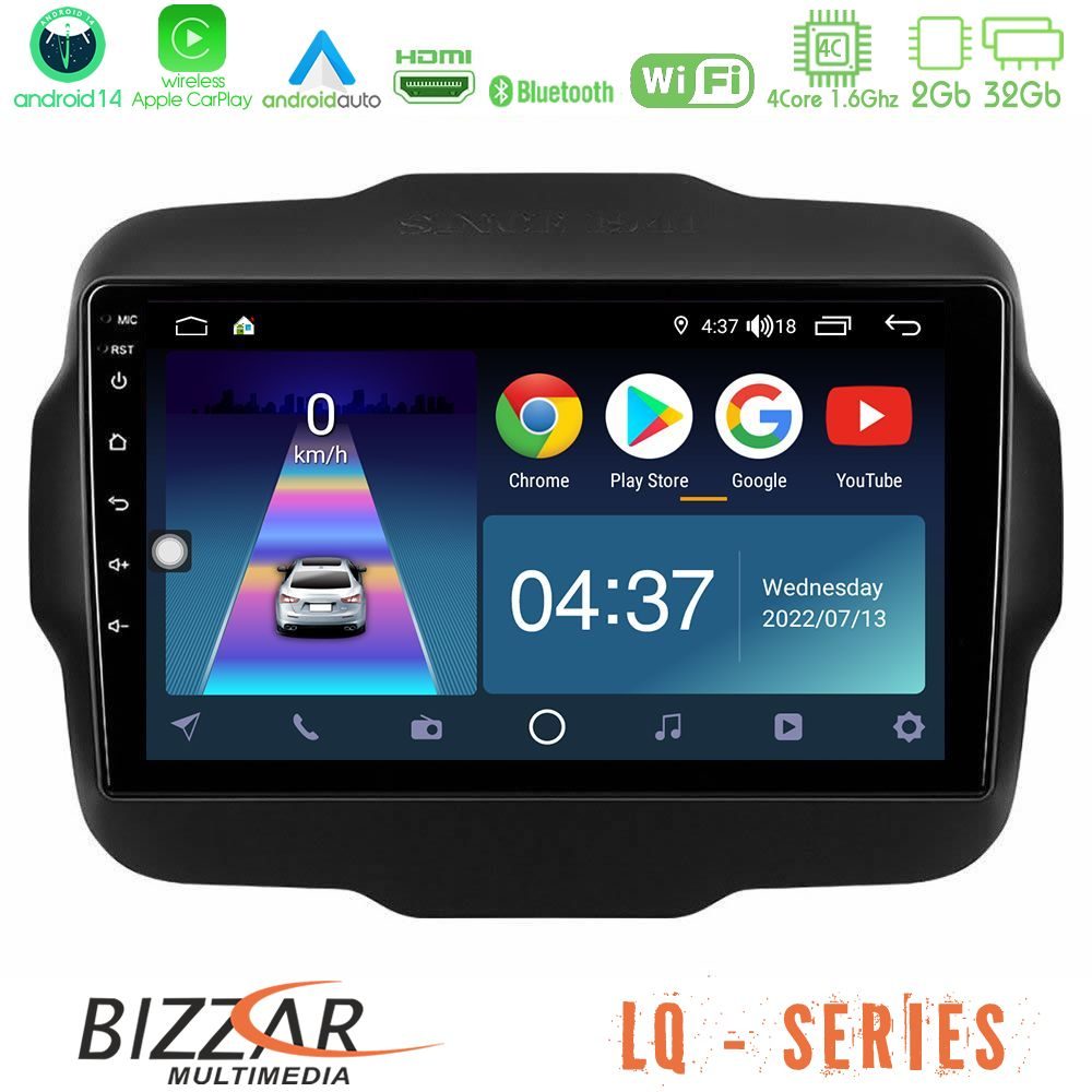 Bizzar LQ Series 4Core Android14 2+32GB Jeep Renegade 2015-2019 Navigation Multimedia Tablet 9" Με Carplay & Android Auto