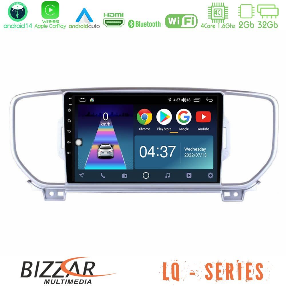 Bizzar LQ Series 4Core Android14 2+32GB Kia Sportage 2016-2018 Navigation Multimedia Tablet 9" Με Carplay & Android Auto