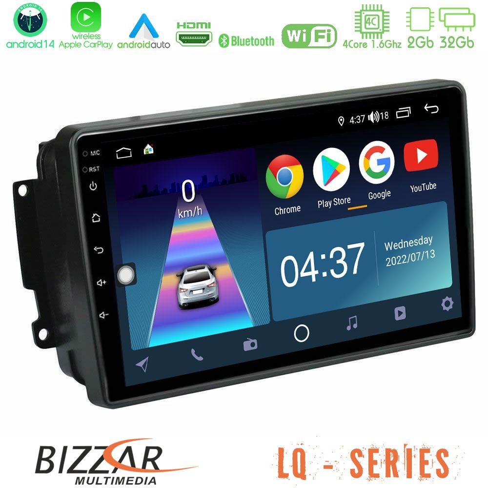 Bizzar LQ Series 4Core Android14 2+32GB Mercedes C/CLK/G Class (W203/W209) Navigation Multimedia Tablet 9" Με Carplay & Android Auto
