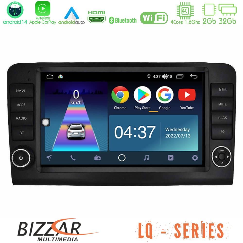 Bizzar LQ Series 4Core Android14 2+32GB Mercedes ML/GL Class W164 2006-2011 Navigation Multimedia Tablet 9" Με Carplay & Android Auto (OEM Look)