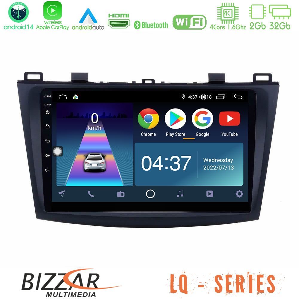 Bizzar LQ Series 4Core Android14 2+32GB Mazda 3 2009-2014 Navigation Multimedia Tablet 9" Με Carplay & Android Auto