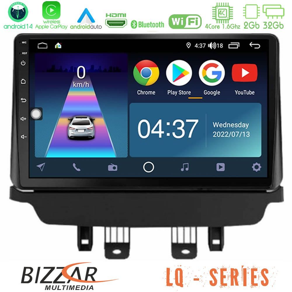 Bizzar LQ Series 4Core Android14 2+32GB Mazda 2 2014-2021 Navigation Multimedia Tablet 9"  Με Carplay & Android Auto