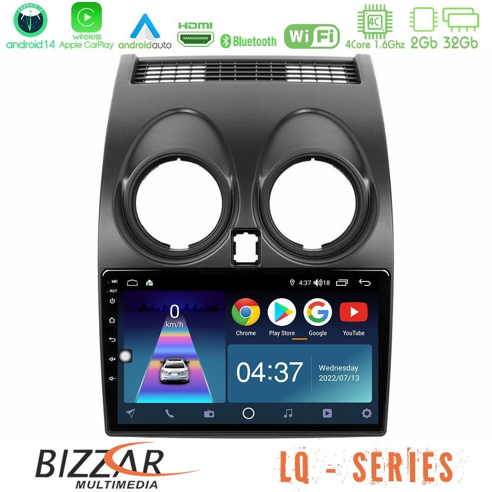 Bizzar LQ Series 4Core Android14 2+32GB Nissan Qashqai J10 Navigation Multimedia Tablet 9" Με Carplay & Android Auto
