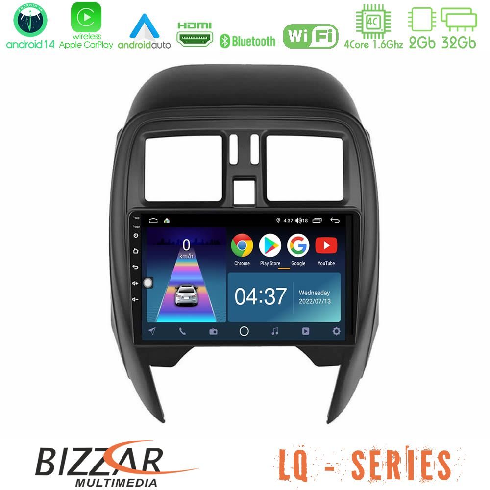 Bizzar LQ Series 4Core Android14 2+32GB Nissan Micra 2013-2016 Navigation Multimedia Tablet 9" Με Carplay & Android Auto