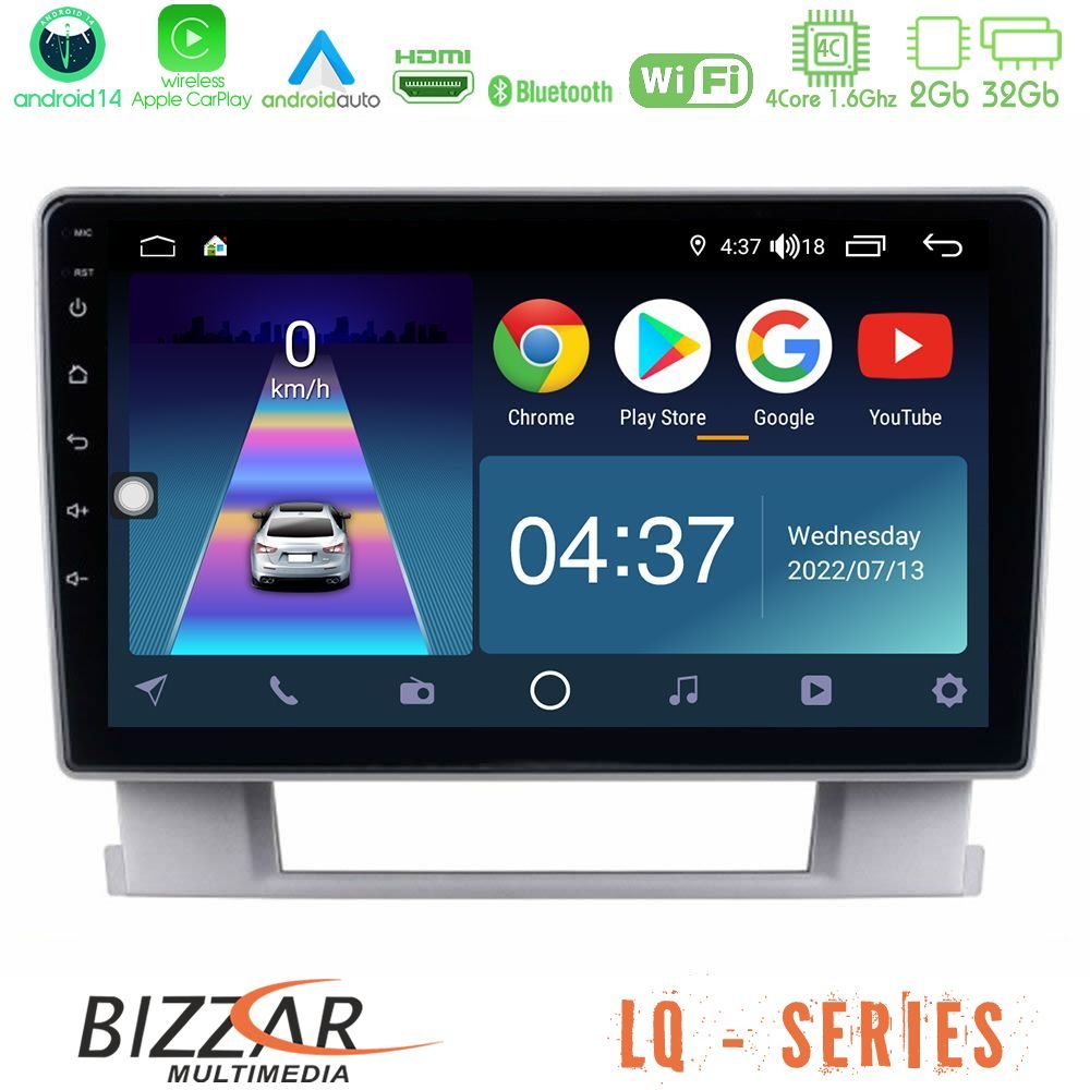 Bizzar LQ Series 4Core Android14 2+32GB Opel Astra J 2010-2014 Navigation Multimedia Tablet 9" Με Carplay & Android Auto