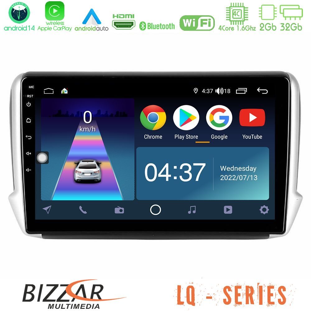 Bizzar LQ Series 4Core Android14 2+32GB Peugeot 208/2008 Navigation Multimedia Tablet 10" Με Carplay & Android Auto