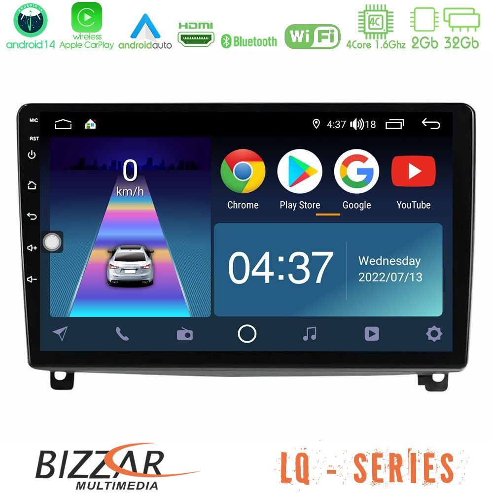 Bizzar LQ Series 4Core Android14 2+32GB Peugeot 407 Navigation Multimedia Tablet 9" Με Carplay & Android Auto