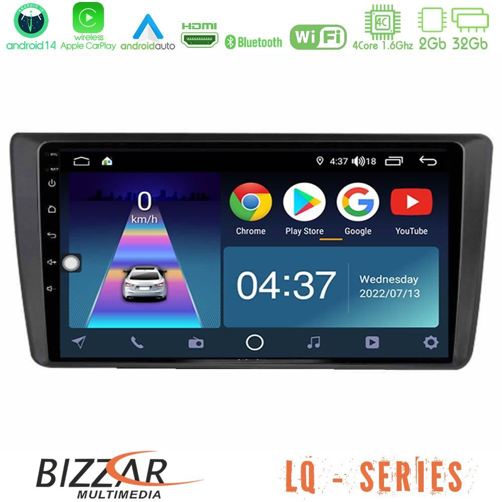 Bizzar LQ Series 4Core Android14 2+32GB Skoda Octavia 2004-2012 Navigation Multimedia Tablet 9" Με Carplay & Android Auto