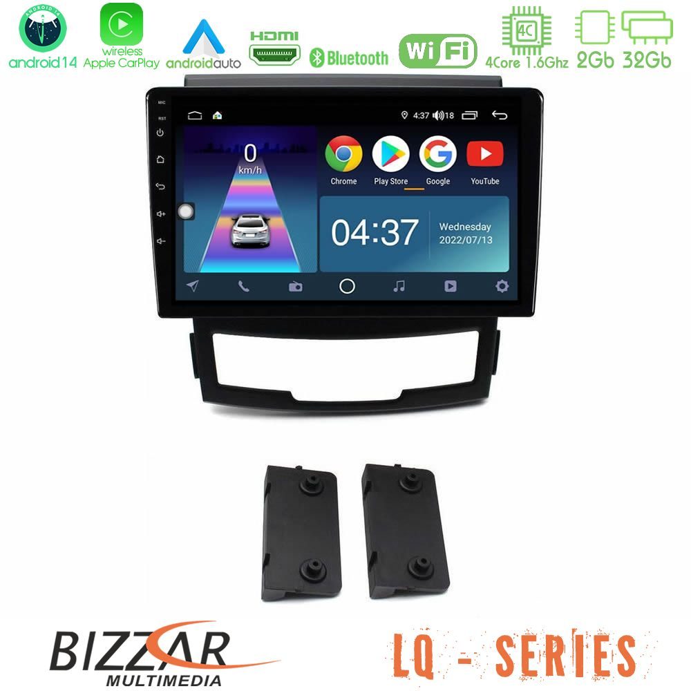 Bizzar LQ Series 4Core Android14 2+32GB Ssangyong Korando 2010-2014 Navigation Multimedia Tablet 9" Με Carplay & Android Auto