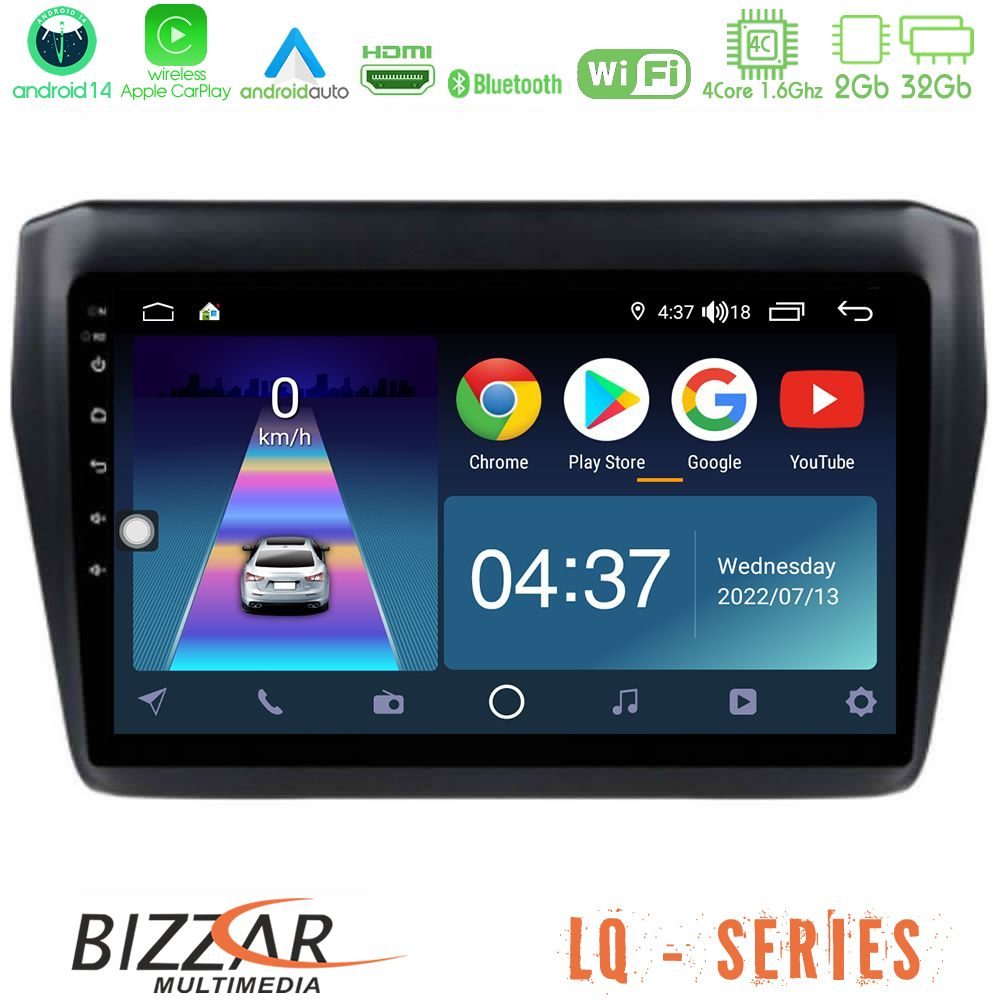 Bizzar LQ Series 4Core Android14 2+32GB Suzuki Swift 2017-2023 Navigation Multimedia Tablet 9" Με Carplay & Android Auto