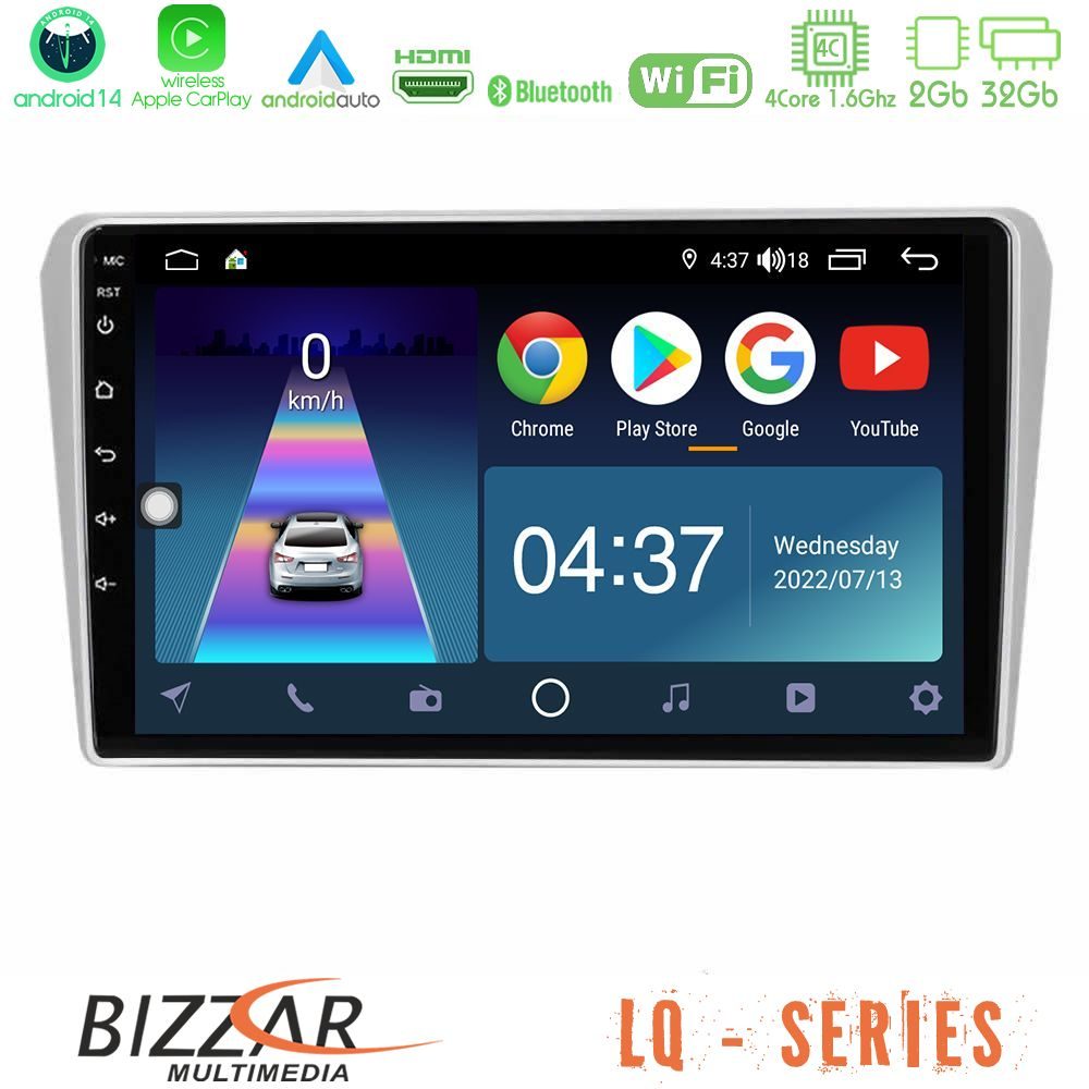 Bizzar LQ Series 4Core Android14 2+32GB Toyota Avensis T25 02/2003–2008 Navigation Multimedia Tablet 9" Με Carplay & Android Auto