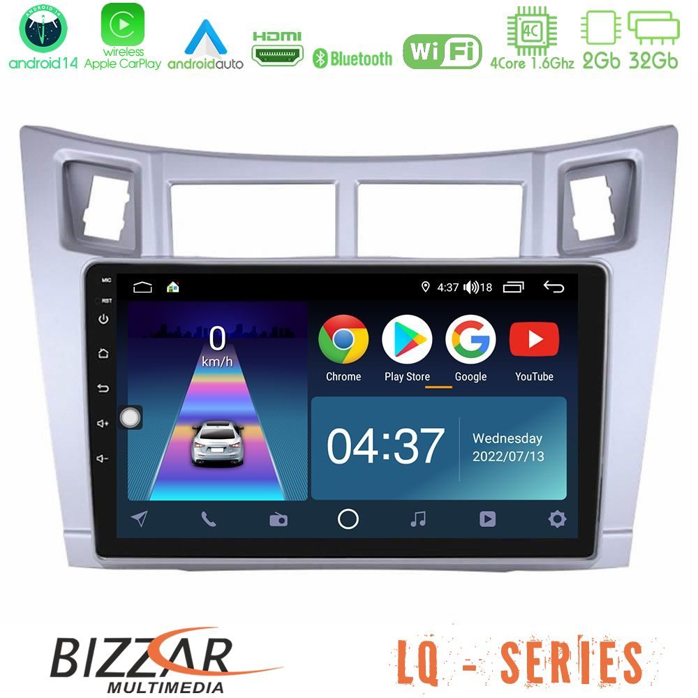 Bizzar LQ Series 4Core Android14 2+32GB Toyota Yaris Navigation Multimedia Tablet 9" (Ασημί Χρώμα) Με Carplay & Android Auto