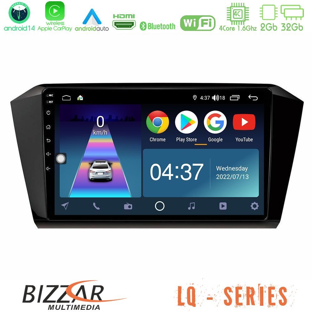 Bizzar LQ Series 4Core Android14 2+32GB VW Passat Navigation Multimedia Tablet 10" Με Carplay & Android Auto