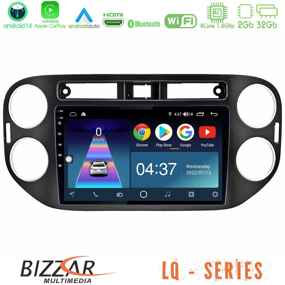 Bizzar LQ Series 4Core Android14 2+32GB VW Tiguan Navigation Multimedia Tablet 9" (23mm alarm button) Με Carplay & Android Auto