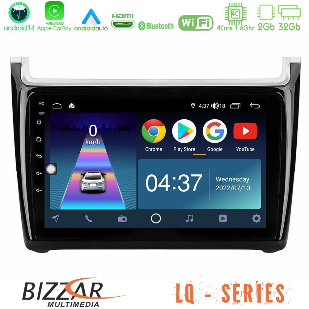 Bizzar LQ Series 4Core Android14 2+32GB Vw Polo 2014-2017 Navigation Multimedia Tablet 9" Με Carplay & Android Auto