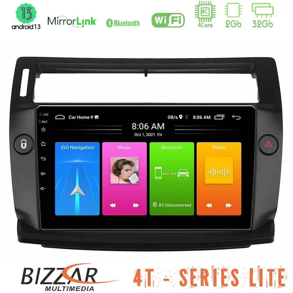 Bizzar 4T Series Citroen C4 2004-2010 4Core Android13 2+32GB Navigation Multimedia Tablet 9"