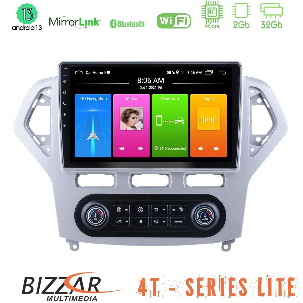 Bizzar 4T Series Ford Mondeo 2007-2011 (Auto A/C) 4Core Android13 2+32GB Navigation Multimedia Tablet 10"