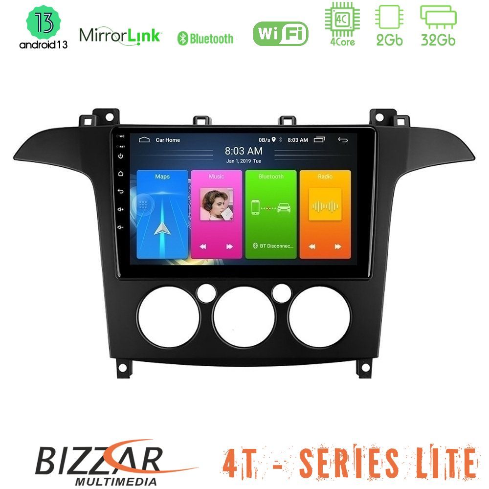 Bizzar 4T Series Ford S-Max 2006-2008 (manual A/C) 4Core Android13 2+32GB Navigation Multimedia Tablet 9"