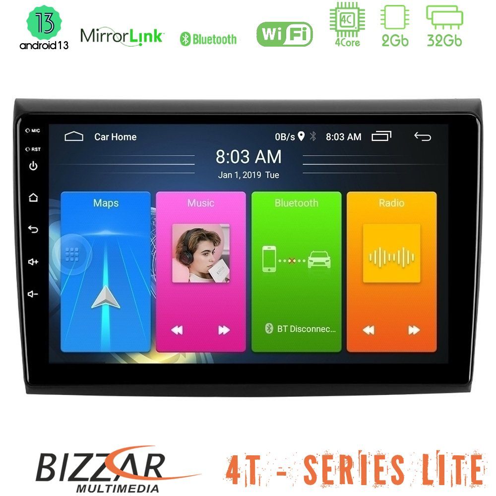 Bizzar 4T Series Fiat Bravo 4Core Android13 2+32GB Navigation Multimedia Tablet 9"