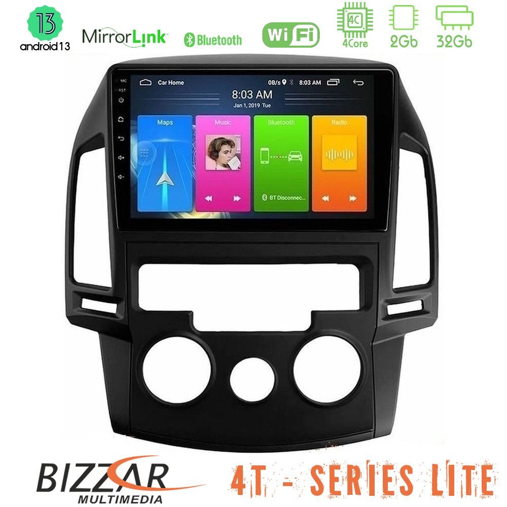 Bizzar 4T Series Hyundai i30 2007-2012 Manual A/C 4Core Android13 2+32GB Navigation Multimedia Tablet 9"