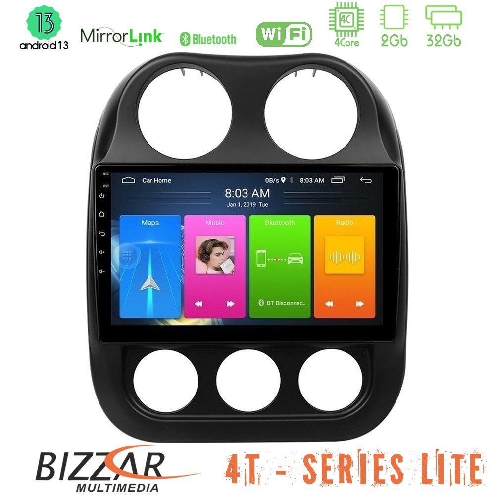Bizzar 4T Series Jeep Compass 2010-2016 4Core Android13 2+32GB Navigation Multimedia Tablet 10"